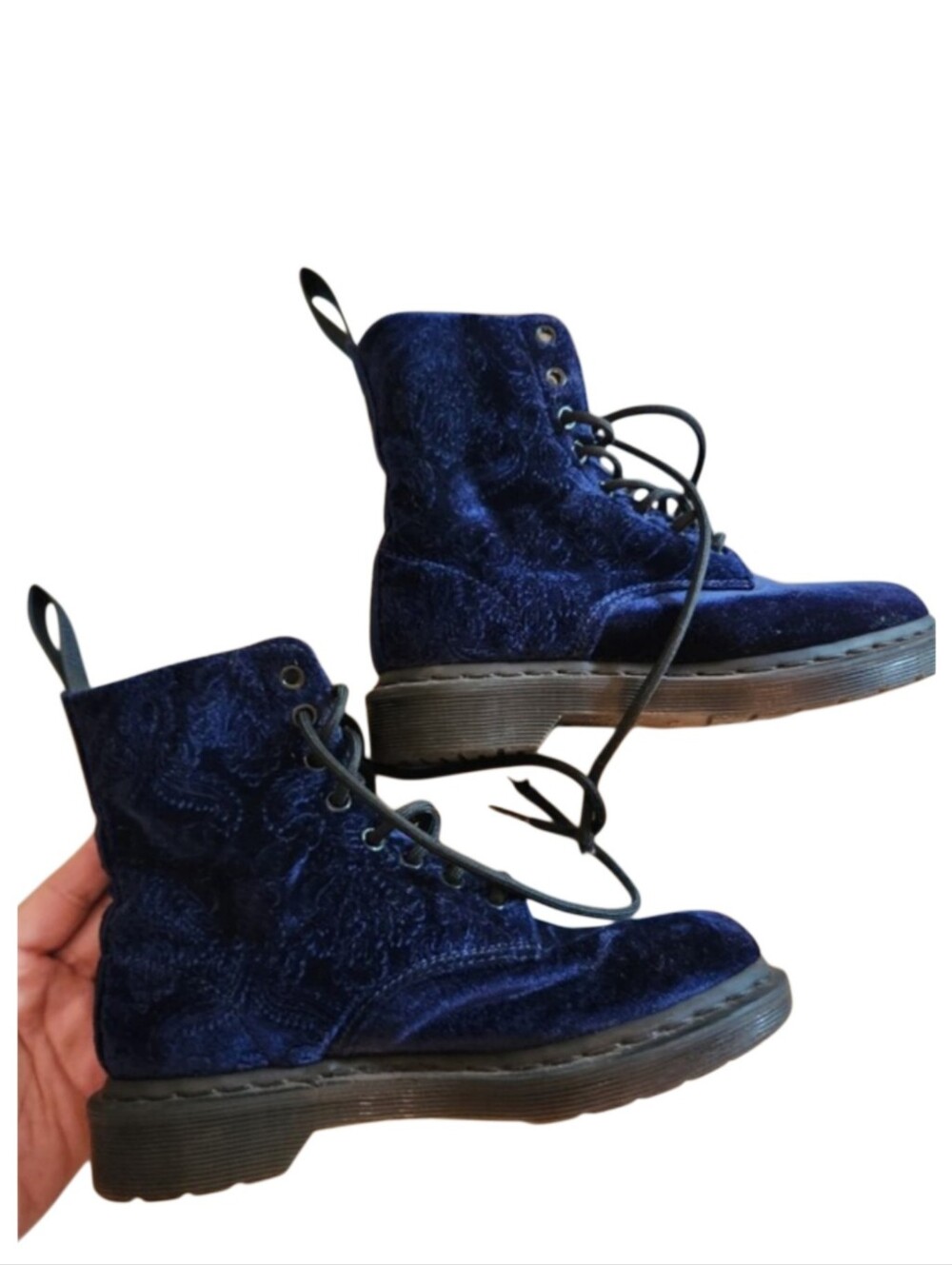 Dr Martens 1460 Brocade Velvet Blue  Boots Size Us 5